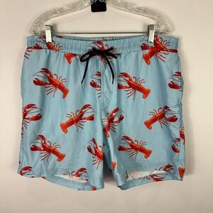 Club Room Swim Trunks Men L Blue Red Lobster Print Coastal Preppy Nautical Beach